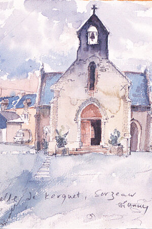 watercolour of achurch in brittany