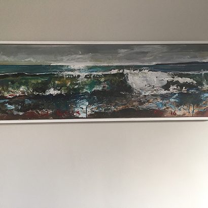 A painting of a crashing wave by nic cowper