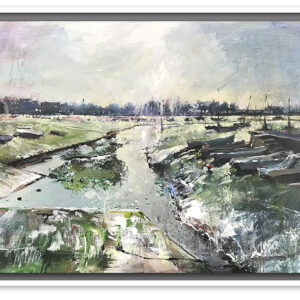 Image of large mixed media work by nic cowper of emsworth harbour