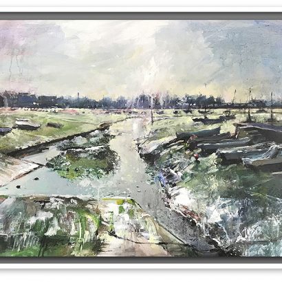 Image of large mixed media work by nic cowper of emsworth harbour