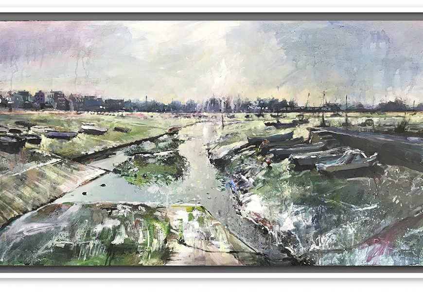 Image of large mixed media work by nic cowper of emsworth harbour